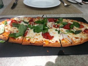 Roasted Tomato, Mozzarella and Basil Flatbread.